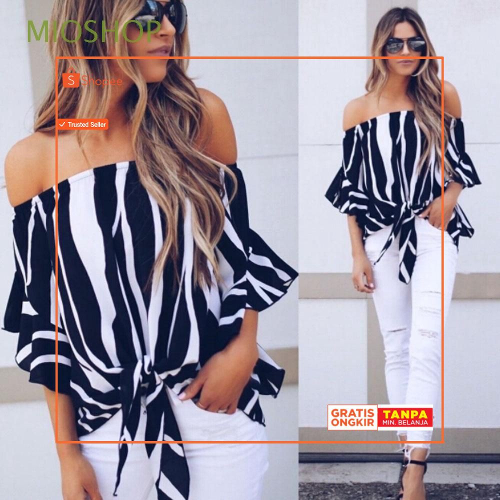 Hot Promo Blus Casual Model Longgar Tanpa Tali Bahan Sifon untuk Wanita