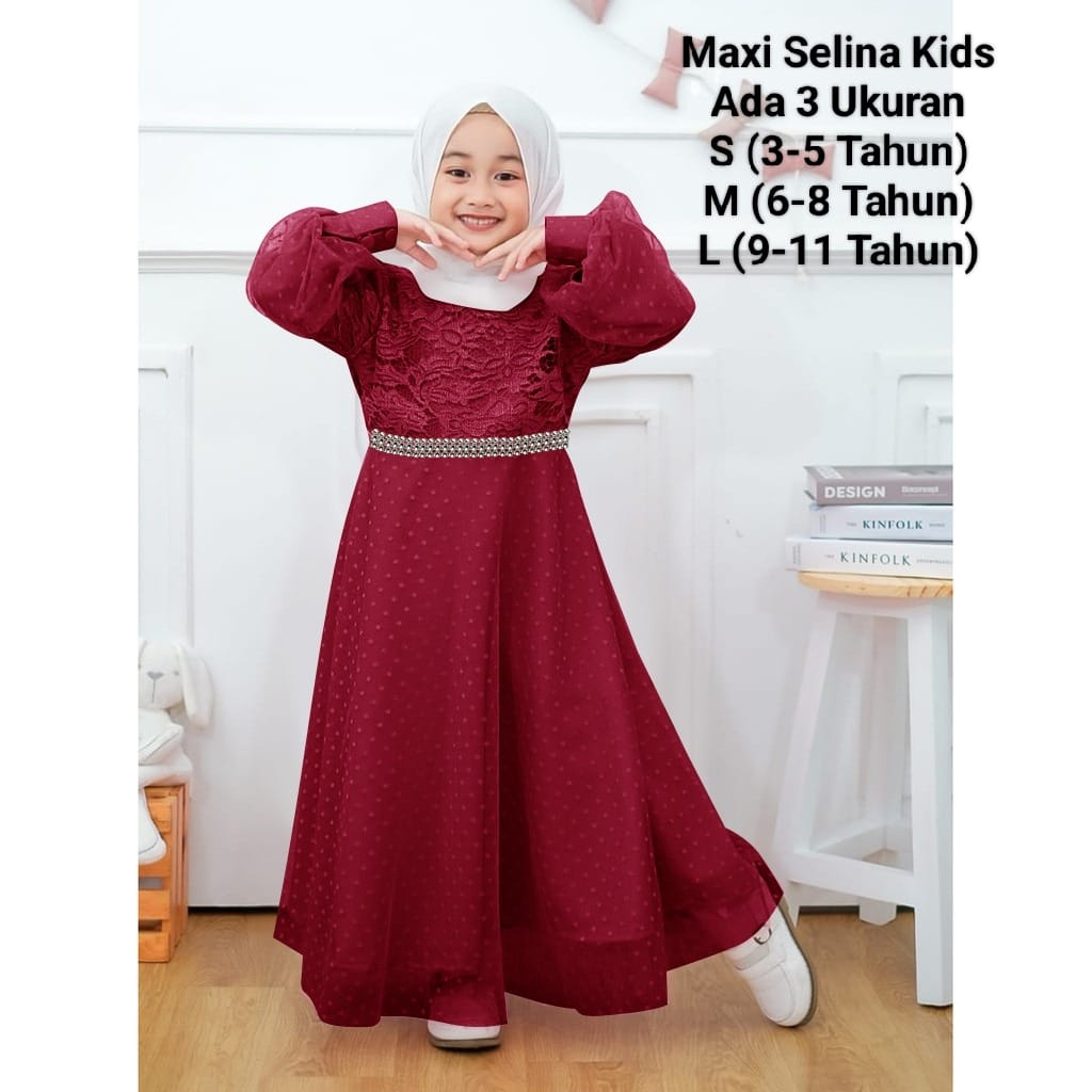 COD☑️PAKAIAN GAMIS ANAK TERBARU/MAXI SELINA KIDS/3 SIZE 3-5THN_6-8THN_9-11THN/MATT BROKAT KOMBIN TILLE DOT/PAKAIAN GAMIS ANAK MURAH/GOOD QUALITY