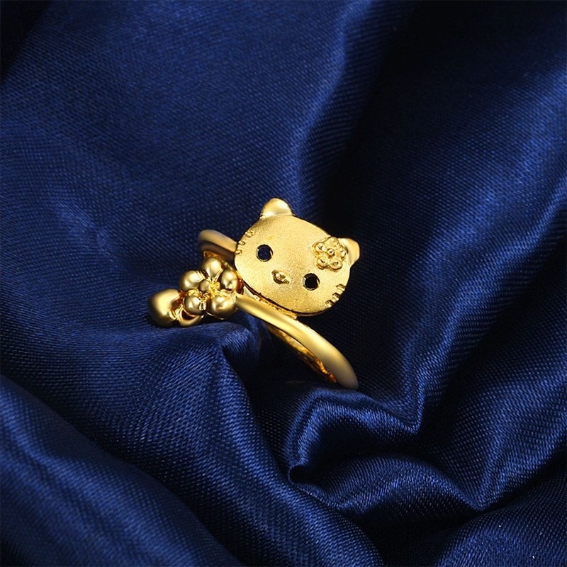 Cincin Model Terbuka Desain Kartun Hellokitty Lapis Emas Bahan S925 Silver