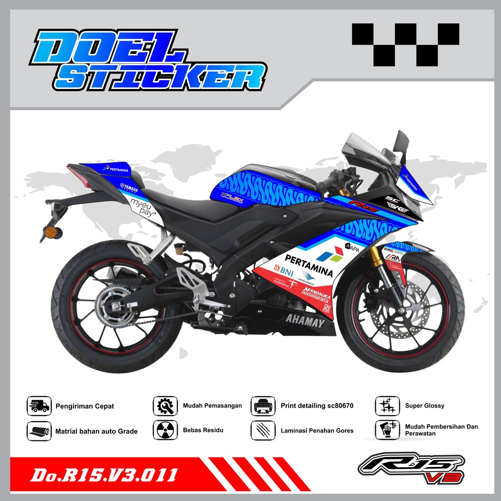 STICKER STRIPING R15 V3 - STICKER STRIPING SEMI FULL LIST VARIASI HOLOGRAM , CROME R15 V3 DOEL 011