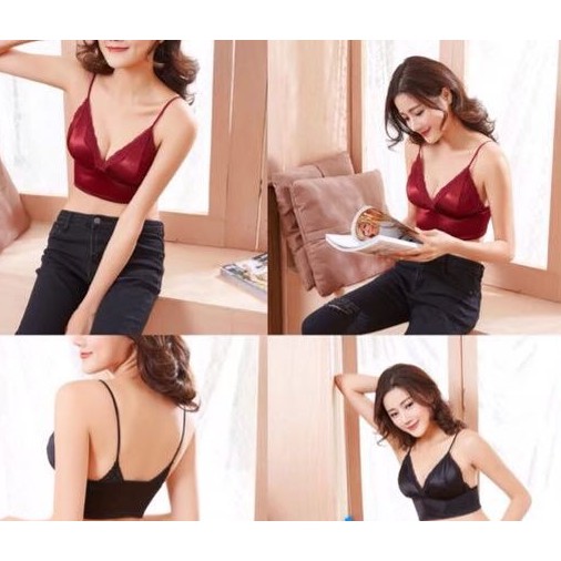 Bralette bra satin crop top brokat lace sexy fashion wanita