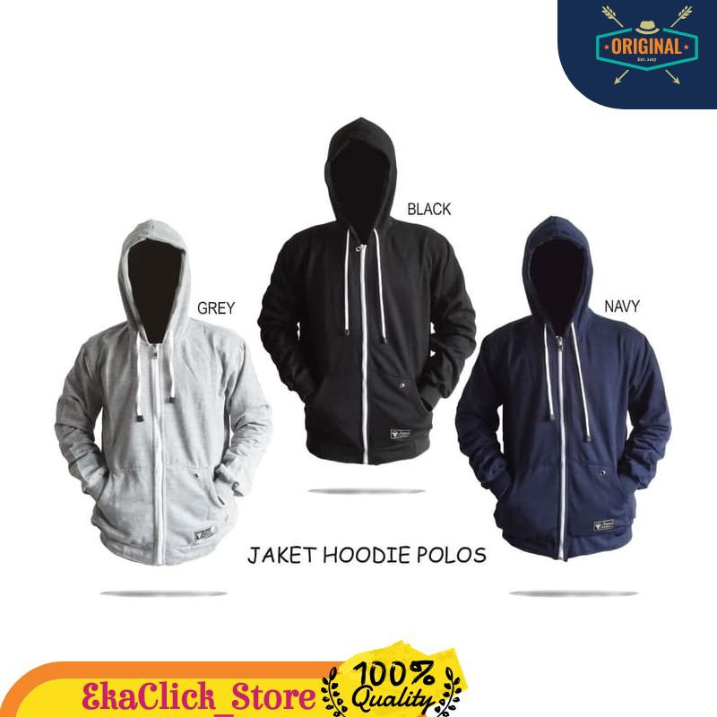 JAKET POLOS HITAM PREMIUM ATASAN COWOK ORIGINAL  BAGUS DISTRO FASHION PRIA KEREN MURAH HOODIE GJK138