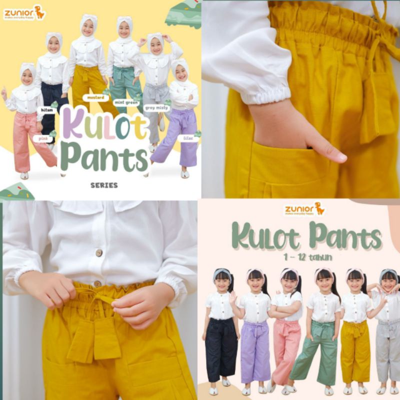 Celana Anak Perempuan Kulot Panjang Bahan Katun Warna Hitam Mustard Harian Pants Zunior