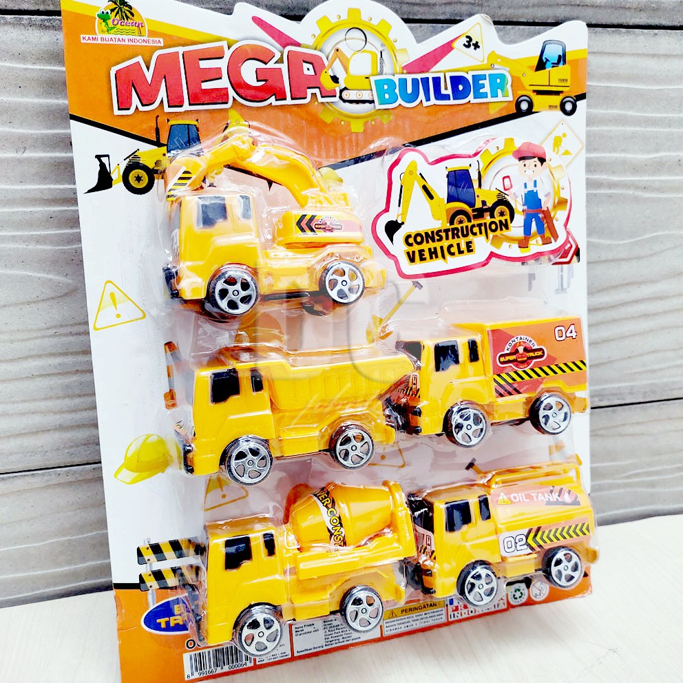 Mega Builder 5in1 Mainan Mobil Konstruksi Truk Excavator Box Molen Tangki