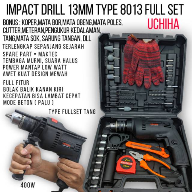 Bor listrik Impact drill 13mm type 8013 Uchiha Japan