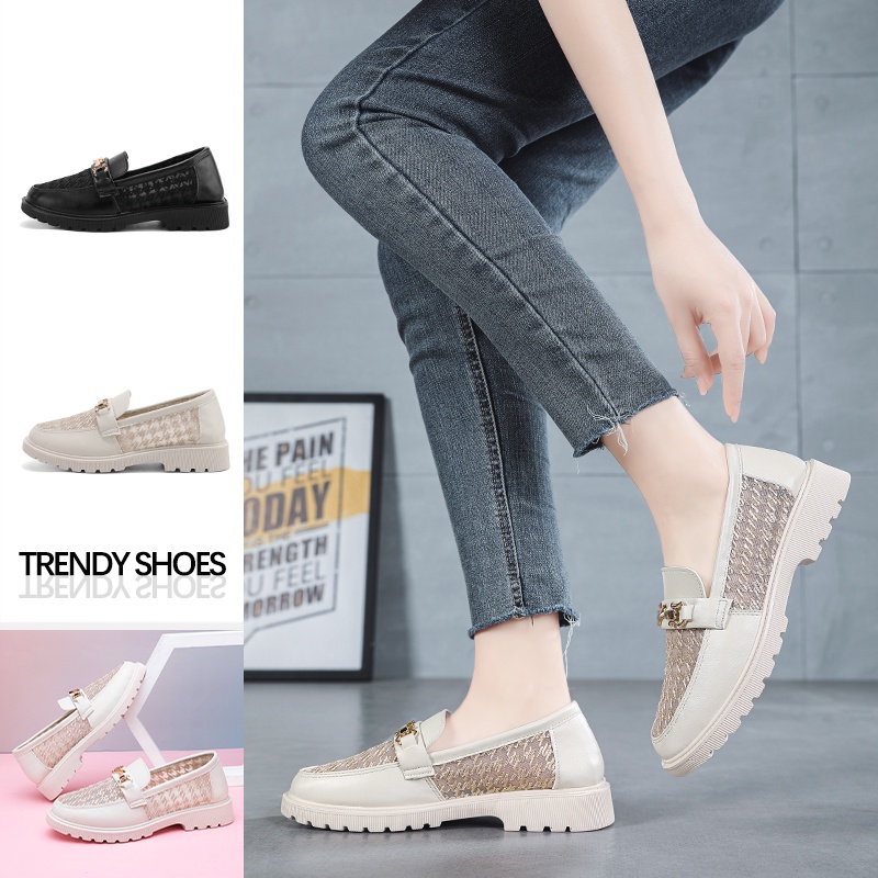 sepatu wanita loafers kasual Ringan hitam import