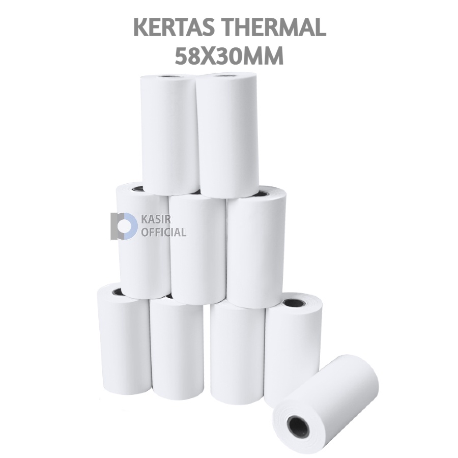 

Paket Kertas Thermal 58x30mm / Thermal Paper Receipt Struk Lebar 58mm Diameter 30mm Harga 1 Pack isi 10 Roll