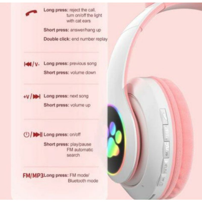 HEADSET HANDSFREE BLUETOOTH EAR CAT LED STN-28 HEADPHONE WIRELESS BANDO CAT STN-28