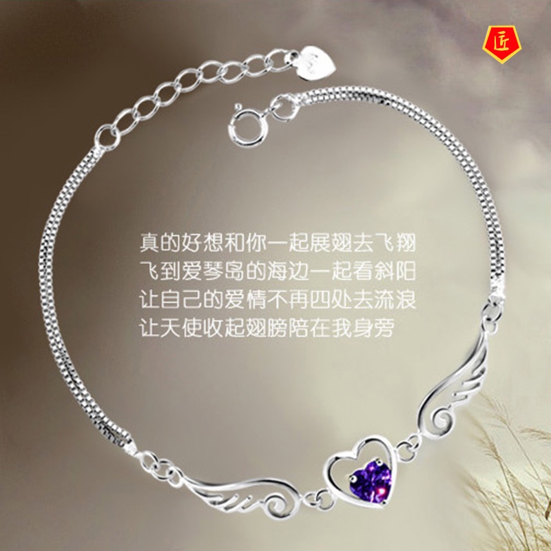 [Ready Stock]Fashion 925 Silver Amethyst Heart-Shaped Bracelet