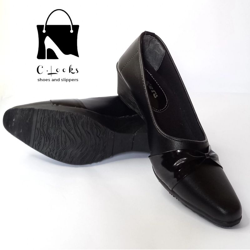 Kickers PK.07 Hitam Sepatu Pantofel Wanita Pita Kerja Guru Hak 5 Cm