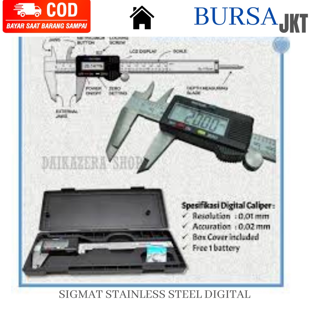 PENGGARIS SIGMAT DIGITAL CALIPER BESI STAINLESS STEEL LCD DIGITAL 150 MM MICROMETER BOX