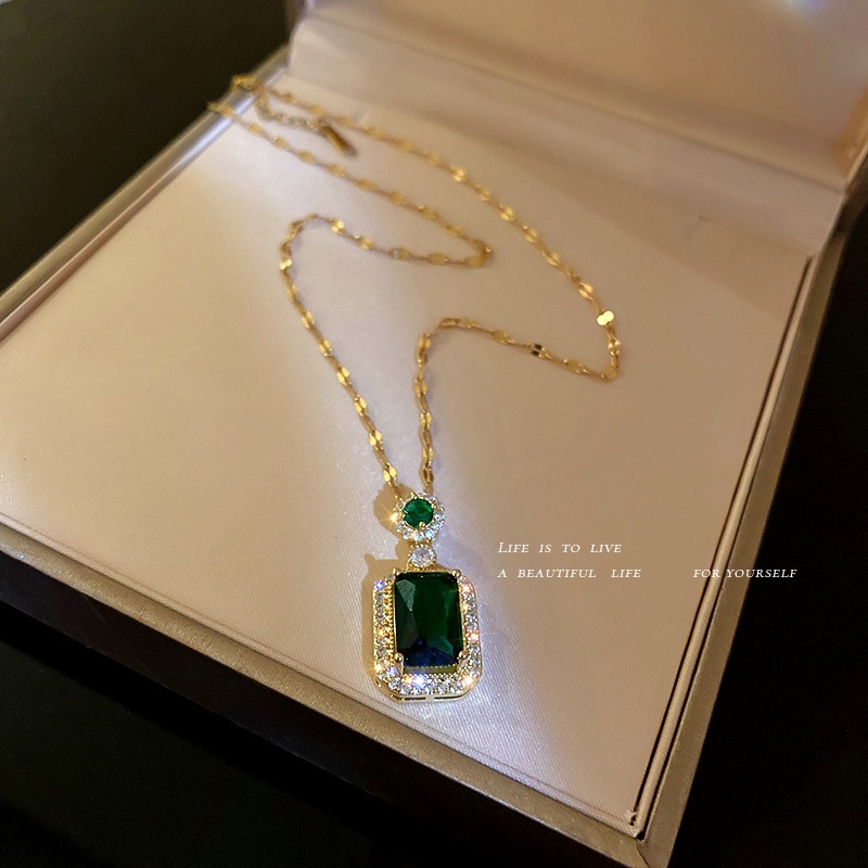 Kalung Emerald Kristal Geometris Anting Vintage Premium