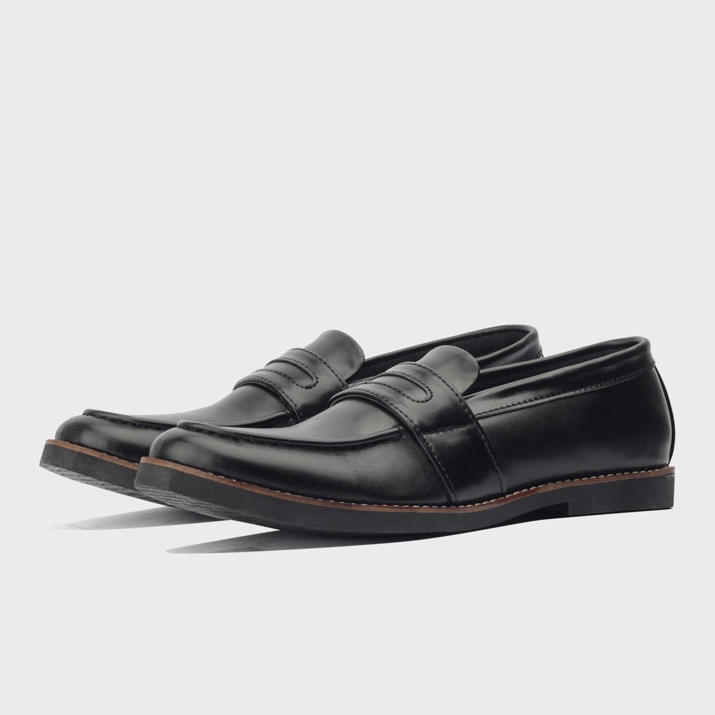 HARPER BLACK ORIGINAL x GIANT FLAMES Sepatu Loafers Hitam Pria Slip On Simple Formal Casual Kerja Kantor Slop Resmi Kantoran Pesta Kondangan Selop Jalan Santai Hangout Kuliah Penny Loafer Semi Kulit Premium Big Size Jumbo Ukuran Besar 44 45 Keren Terbaru