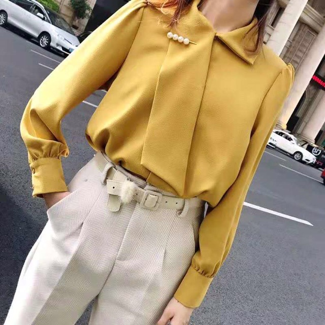 Daisy Tie Top Import Hongkong Kemeja Kerja Atasan Kerja Baju Kerja Kemeja Kantor Longsleeve Top