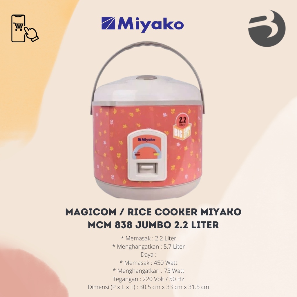 Magic Com Rice Cooker Miyako 2.2 Liter MCM-838 / MCM838