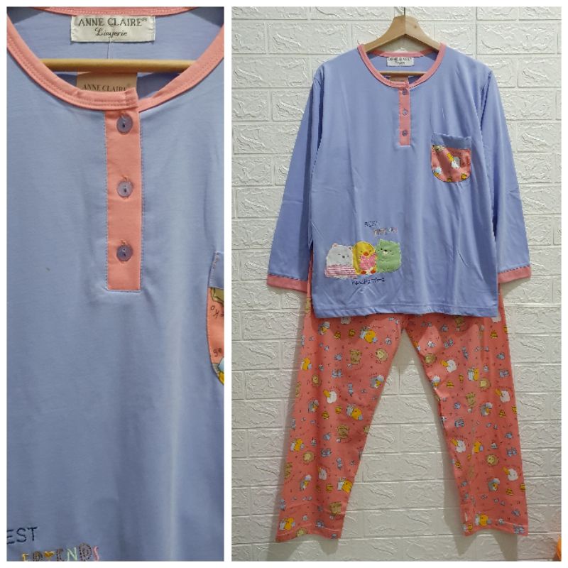 Baju Tidur anne claire Piyama Dewasa PP merk Anne claire babydoll kaos lengan panjang celana panjang