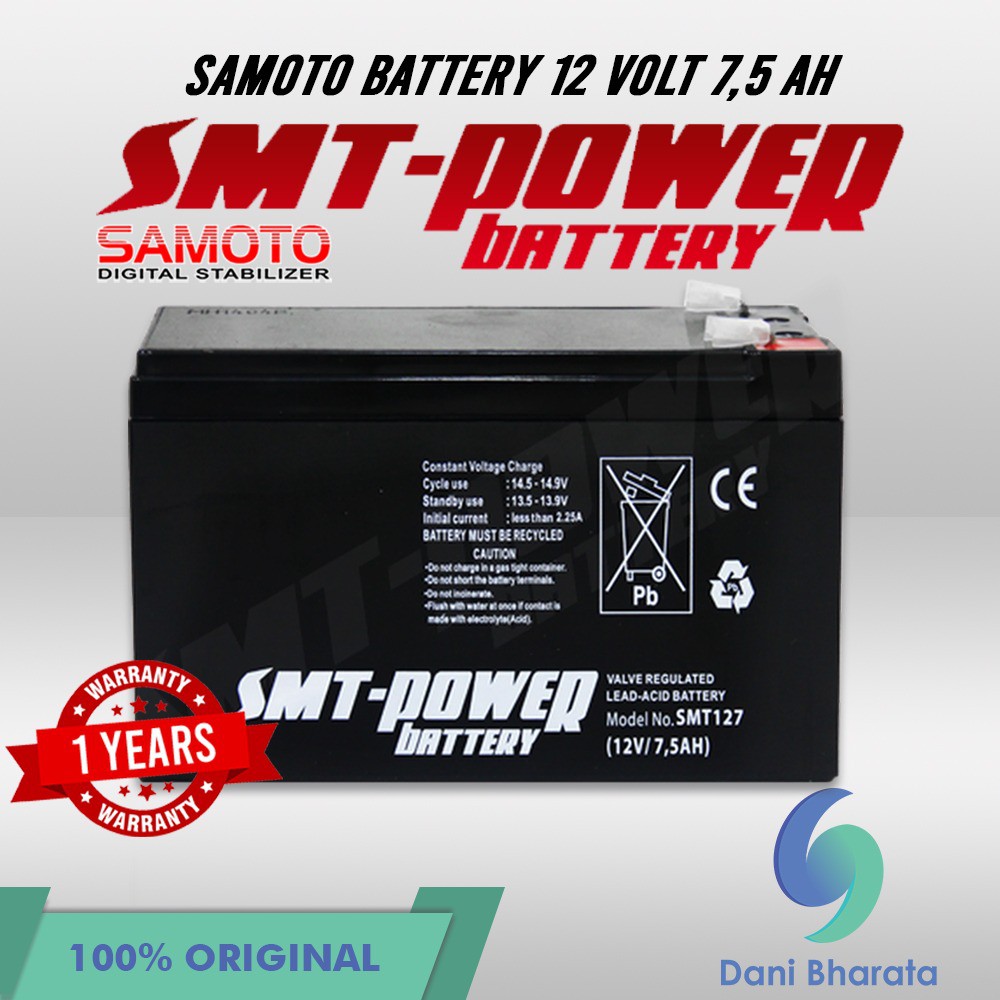 BATTERY VRLA (Valve Regulated Lead Acid) / SLA (Sealed Lead Acid) SMT 12V 7,5AH