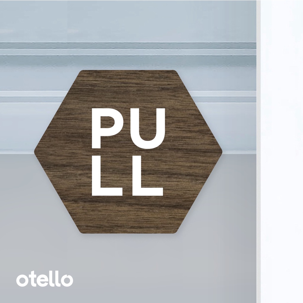 Push Pull Sign Akrilik Hexagon Minimalist Signage Board Label Acrylic Kayu Pintu Tempel Sticker Pintu Kafe Restoran Kantor Gedung