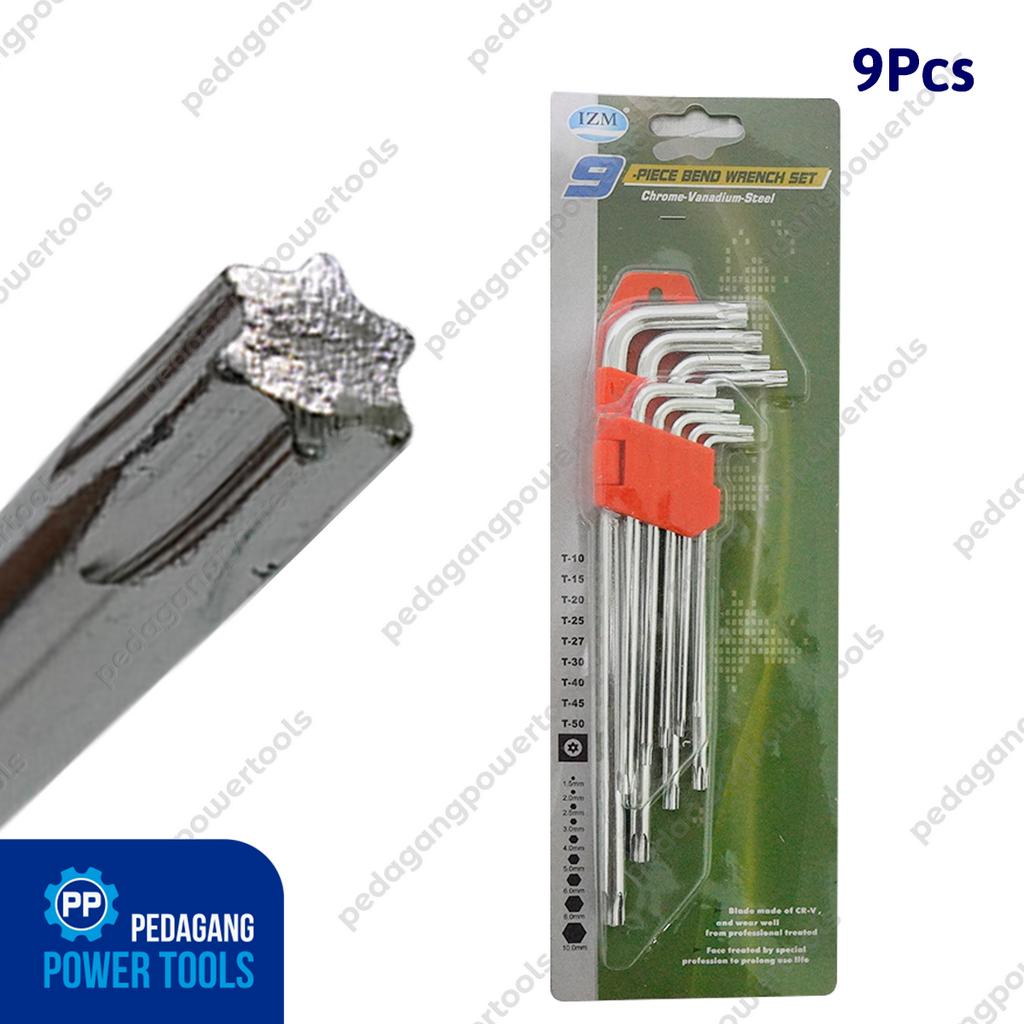 IZM Kunci L Set Panjang Bintang 9 Pcs T10-T50 Torx Long Hex Key Wrench
