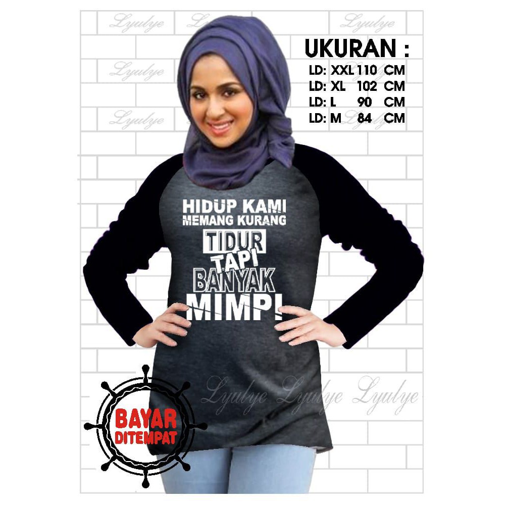 Kaos Raglan (B.MIMPI)/Kaos Wanita Lengan Panjang/ Kaos Wanita/ Kaos Cewe/ Kaos Oblong/Misty