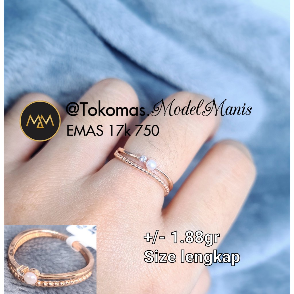 Cincin mutiara double listring terbaru emas rosegold 750 kadar 17k