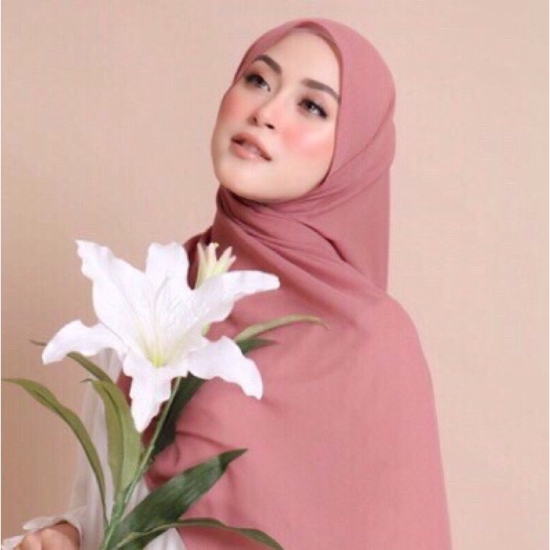 Hijab Instant Diamond Pashmina Tali Panjang Tepi Jahit-Dusty Pink