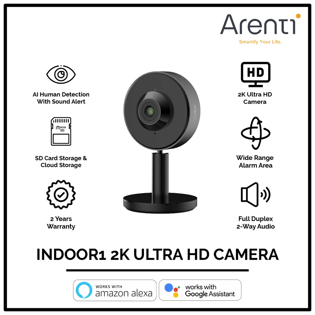 Camera Home CCTV Baby Monitor ARENTI INDOOR1 2K Ultra HD  + 32Gb SD Card