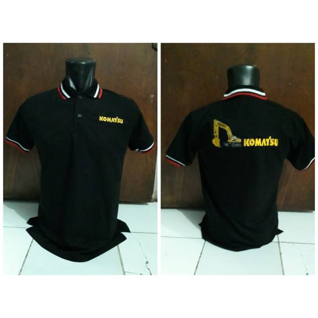  Kaos  polo  pria bordir alat berat komatsu hitam baju gambar 