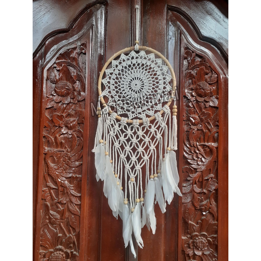 Dream catcher sulam rajut lingkar rotan 22cm hiasan dekorasi