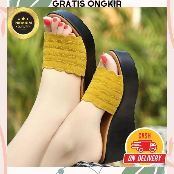 Sandal Wedges Wanita Selop Fashion Import Wejes Wanita Kekinian Trendy Import Buat Kondangan Wejes B