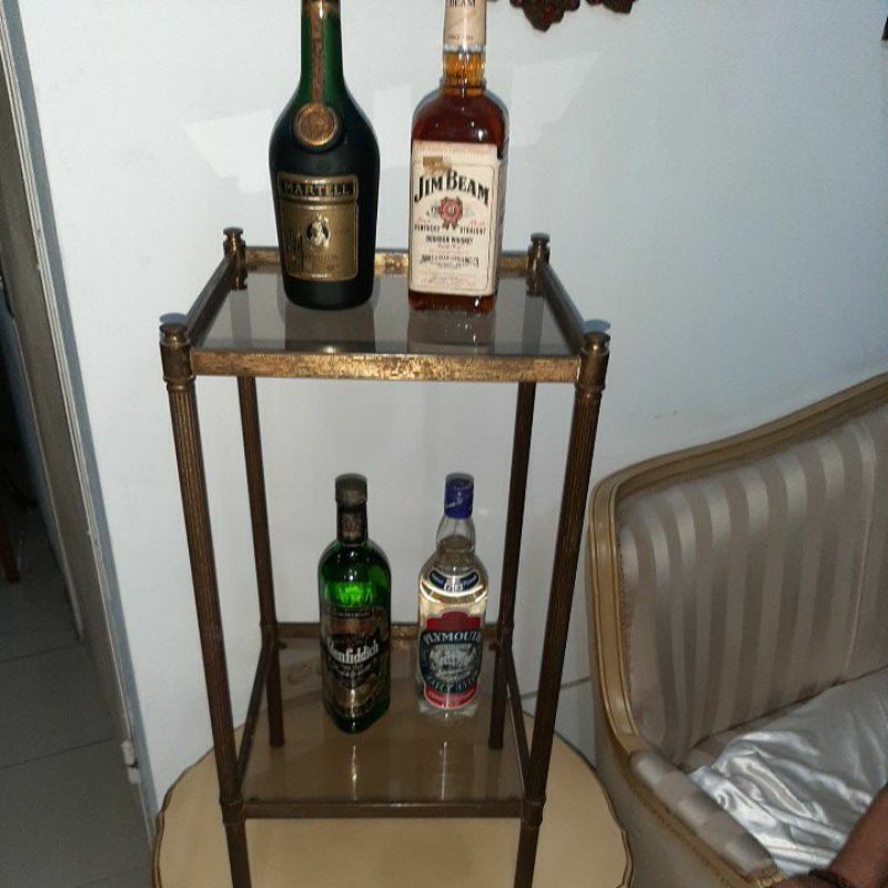 meja samping kaca rangka kuningan antik  2 tingkat murraaah