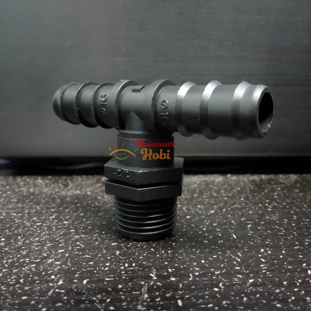 Pipa Konektor T Drat Luar 1/2 inch Sambungan Selang Uniring 16 x 25 mm
