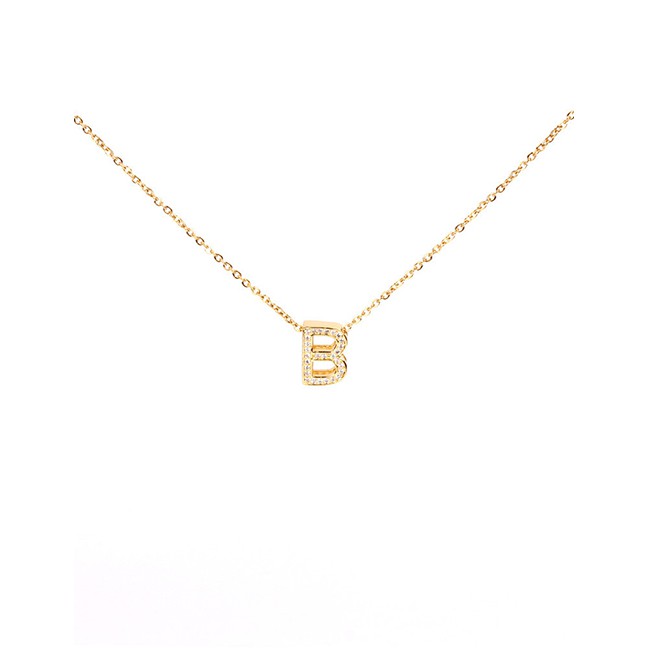 LRC Kalung Fashion Golden Write English Alphabet Micro Inlaid Zircon Necklace D59122