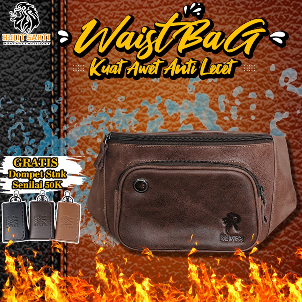 Tas Pinggang Kulit Pria Asli Premium Original Waist Bag Selempang Bahu Sling Bag Waistbag Slingbag C