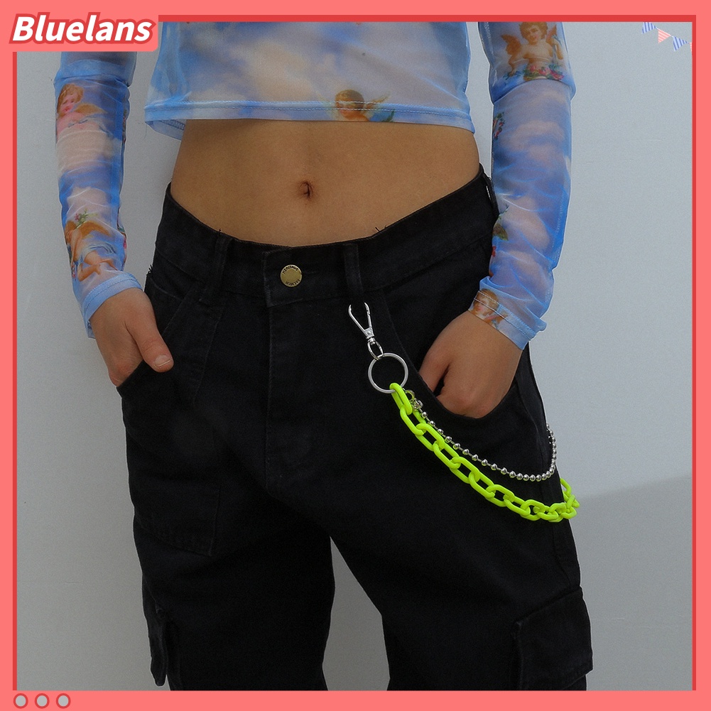 Bluelans Punk Women 2-layer Acrylic Belt Waist Chain Keychain Hanging Pants Waistband