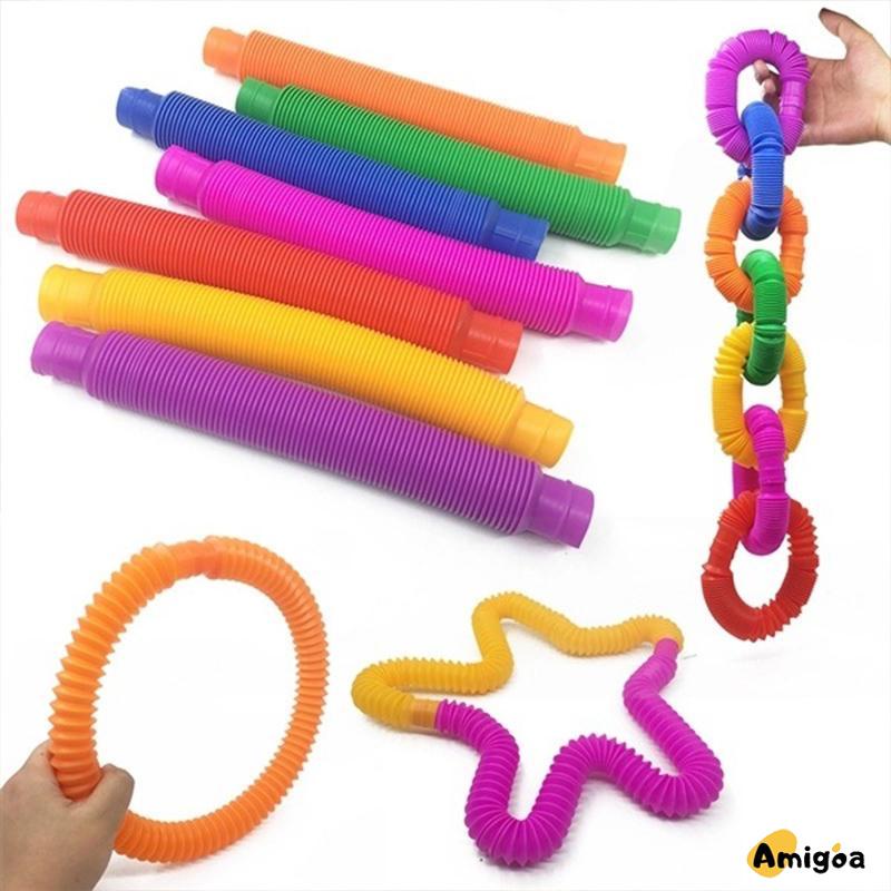 Mainan Fidget Tabung Pop it Teleskopik Bahan Plastik Corrugated Warna-Warni Untuk Anak Tabung Mainan Pendidikan - AG2