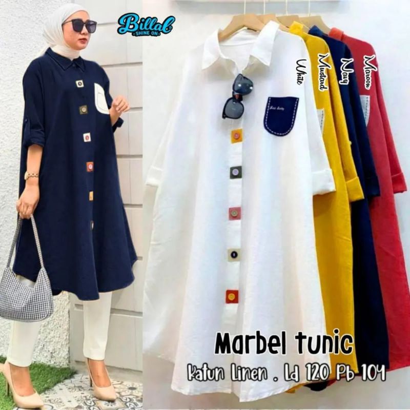 Fashion muslim, Atasan Tunik, fashion wanita, Marbel Tunik