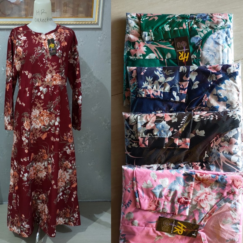 Gamis Katun Busui / Baju Gamis Motif Resleting Jepang / Dress Terbaru 2021 Jumbo Dewasa-Bunga Hitam