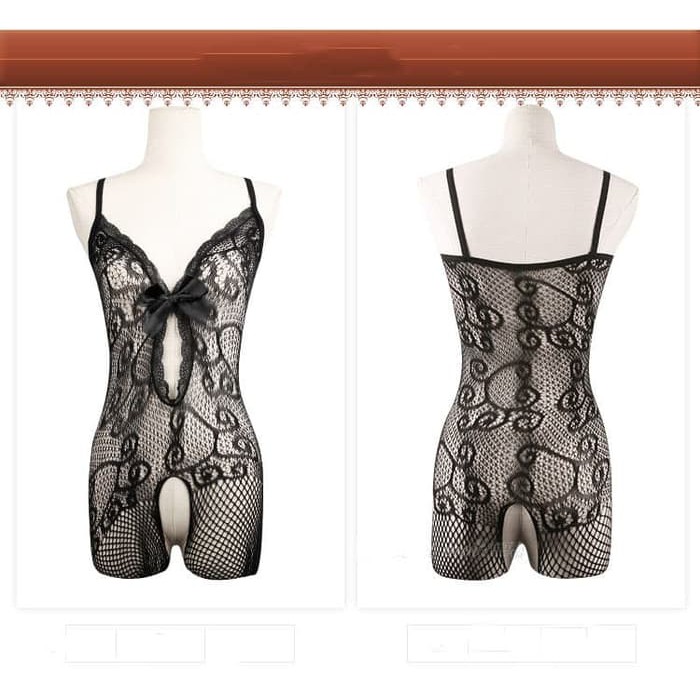 lingerie stocking bodysuit lingerie transparan Open leotard sexy A281 - Biru