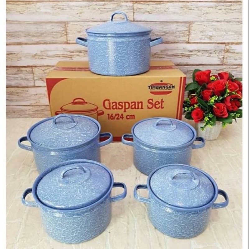 Panci Gaspan Set 5 pcs - Panci lurik enamel 5 susun - Panci Timbangan