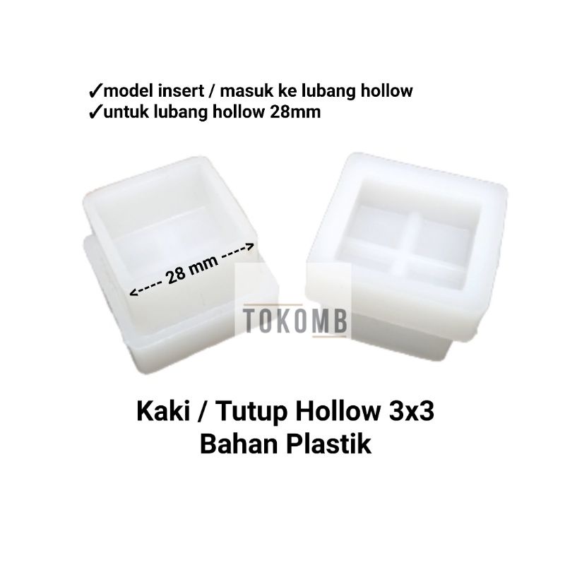 Tutup Hollow 3x3 Plastik Putih / Kaki Kursi Meja Holo