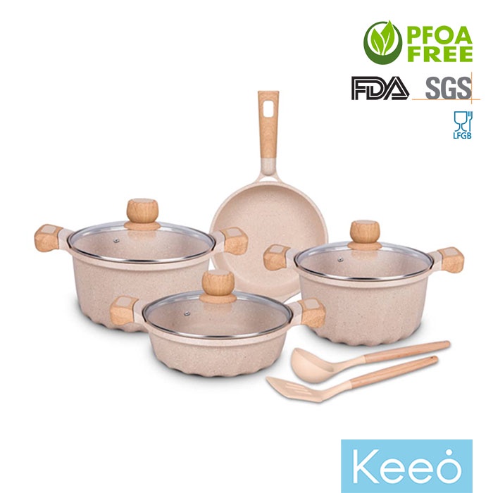 MGC 9 Pcs Wajan Panci Set Anti Lengket Marble Granit Krem