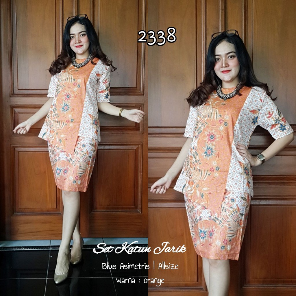 BAJU BATIK WANITA MODEL SETELAN ROK DAN BLUS PENDEK TERBARU T2338