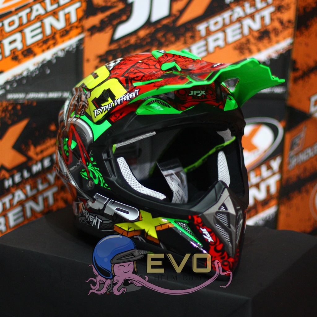 HELM JPX CROSS_SERI X16 - FLUO GREEN GLOSS + GOOGLE SNAIL (ONGKIR 2 KG) HELM JPX TERBARU