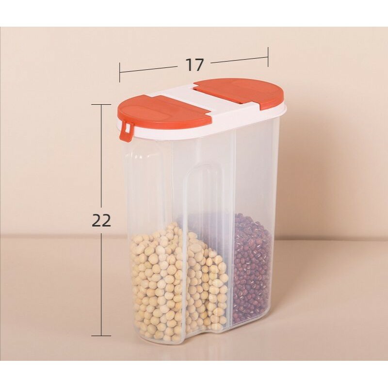 XL Storage Jar 2 Sekat Tempat Penyimpanan Toples 2 Sekat Cereal Kacang