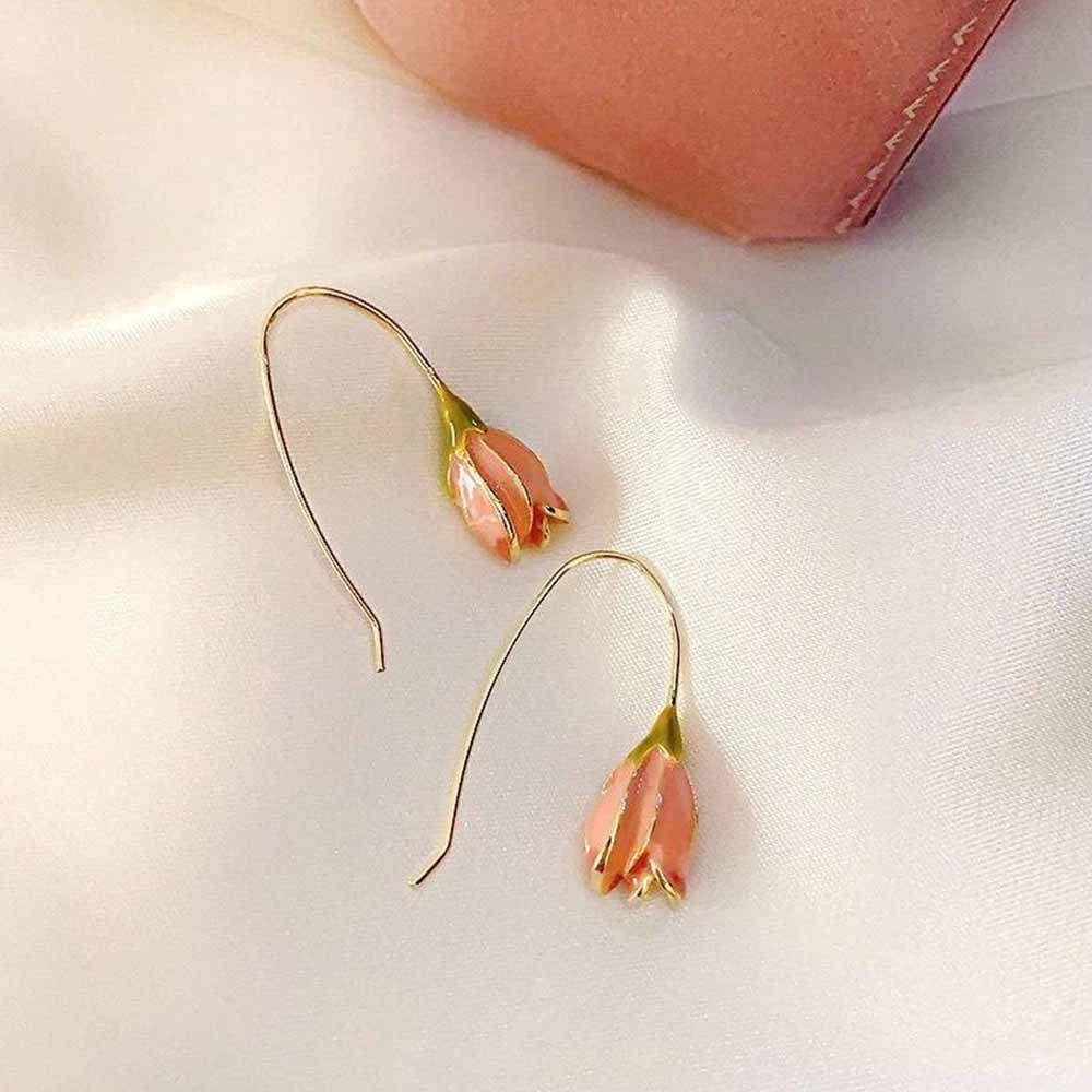 Mxbeauty Anting Wanita Trendi Sederhana Tulip Menjuntai Pesta Telinga Perhiasan Temperamen Anting Kait Panjang