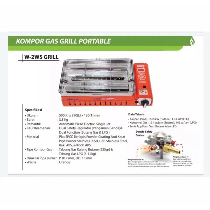 Winn Gas , W 2WS  Grill  , Kompor , Portable  Panggangan  Panggang , Sate , BBQ ,  Gas Tabung Kaleng 2 fungsi