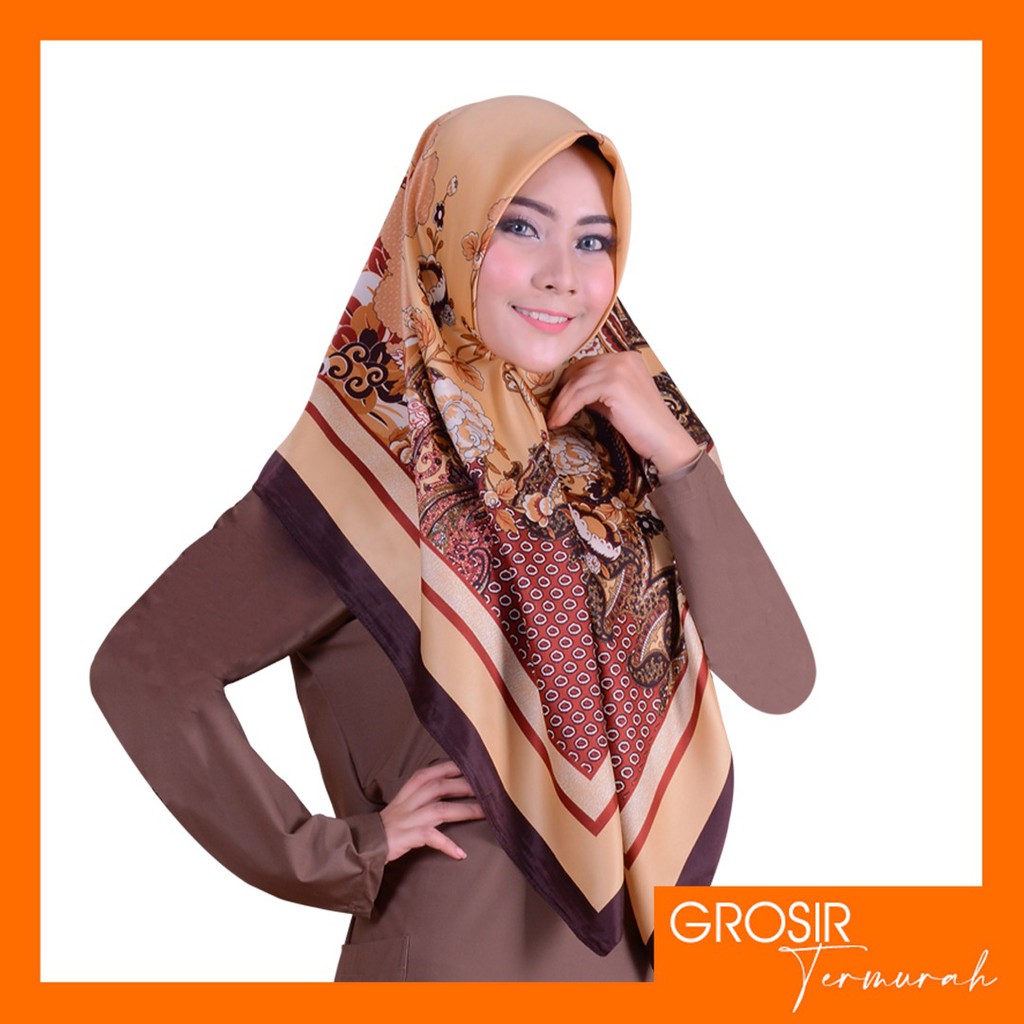 Terlaris.. Segi Empat Square Silk Satin Scarf MIZUKI | Segi 4 Azara Motif Size 115X115CM