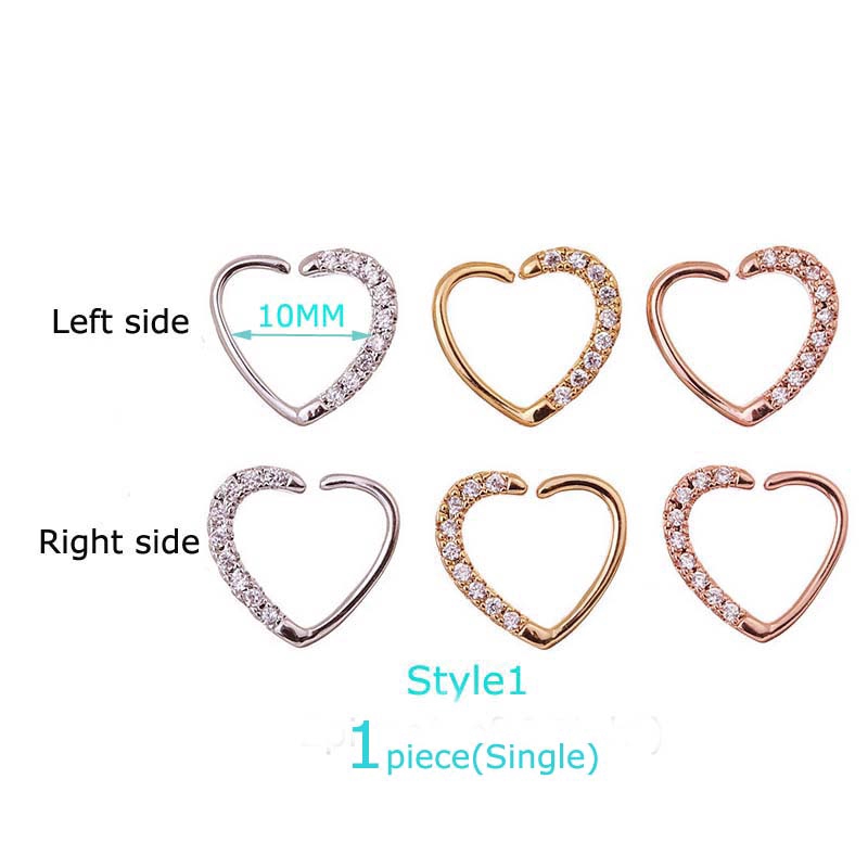 1piece Heart Copper with Zircon Earrings Pinna Daith Helix Piercing