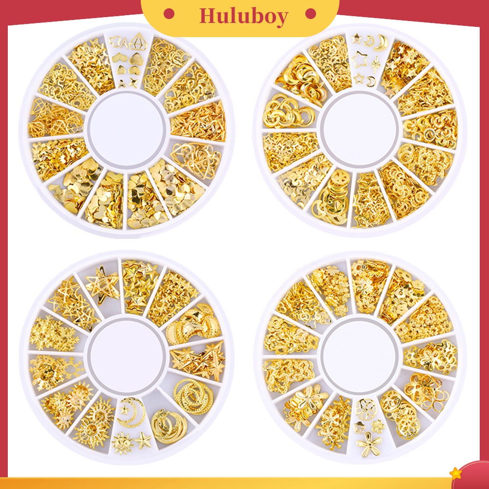 Huluboy Huluboy♡ Rivet Metal Metalik 3D Bentuk Hati / Bulan / Bintang Untuk Dekorasi Manicure